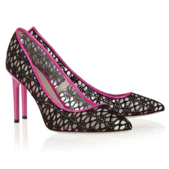 Jason Wu Sigrid Lace Heels Black & Magenta Size 39.5 New in Box - Picture 1 of 6